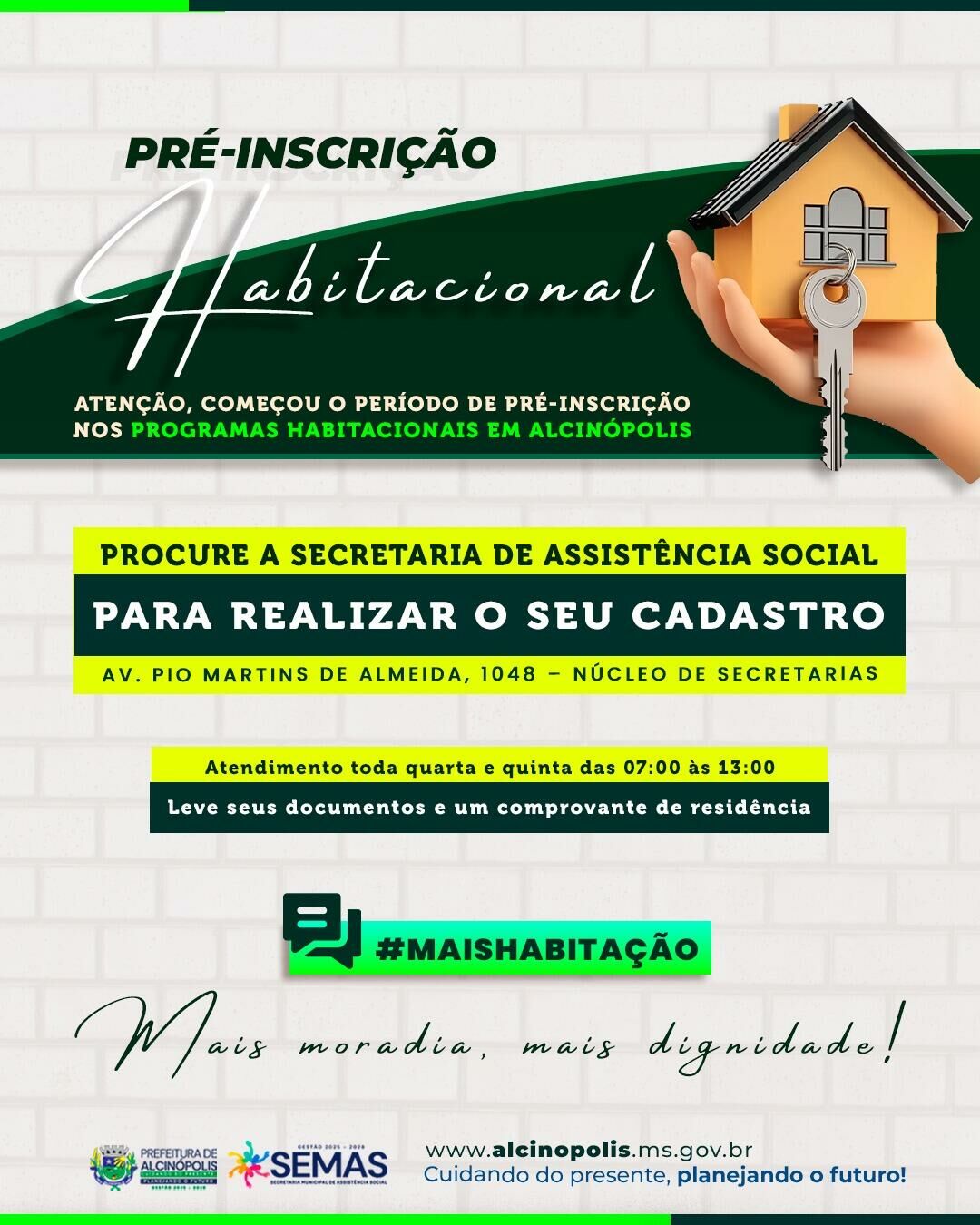 Imagem de compartilhamento para o artigo Começa nesta quarta (26) a pré-inscrição em programas habitacionais, em Alcinópolis; veja como participar da MS Todo dia